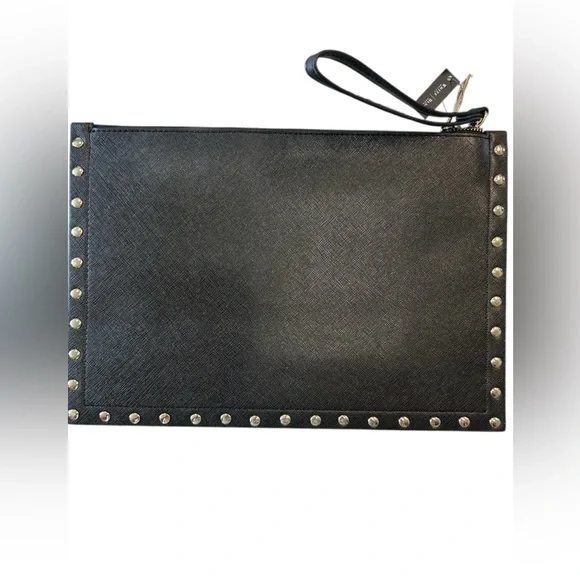 White House Black Market Black With Gold Studs Oversized Clutch NEW - Picture 2 of 7